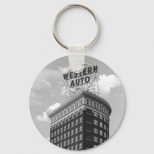 Western Auto Sign Black & White Architecture Photo Key Ring