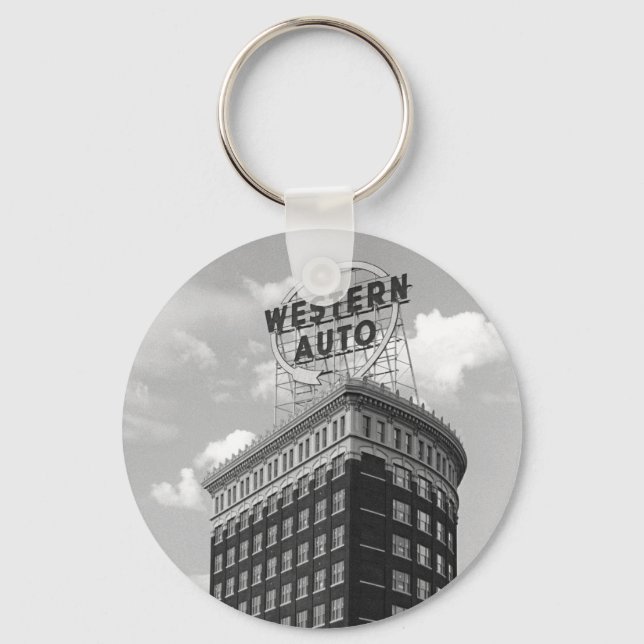 Western Auto Sign Black & White Architecture Photo Key Ring (Front)