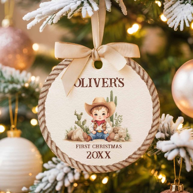 Western Baby Boy First Christmas Ceramic Ornament (Western First Christmas Ornament)