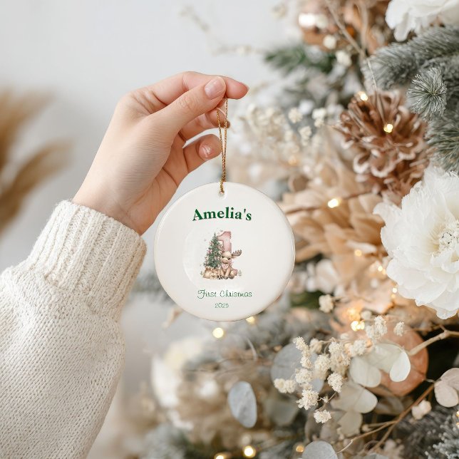 Western Baby Girl First Christmas Pink Ceramic Ornament (Creator Uploaded)