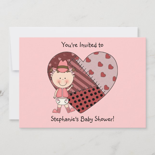 Western Baby Girl & Patchwork Heart - Shower Party Invitation (Front)