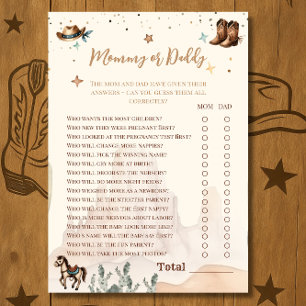 Western Baby Shower Guessing Game Card Mummy Daddy