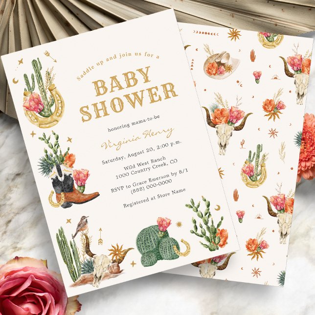 Western Baby Shower Invitation (Boho Western Watercolor Cowboy Baby Shower Invitation by Painted Paperie
)