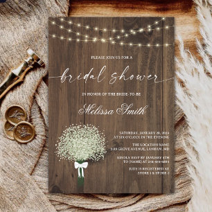 Western Baby's Breath Rustic Wood Bridal Shower Invitation