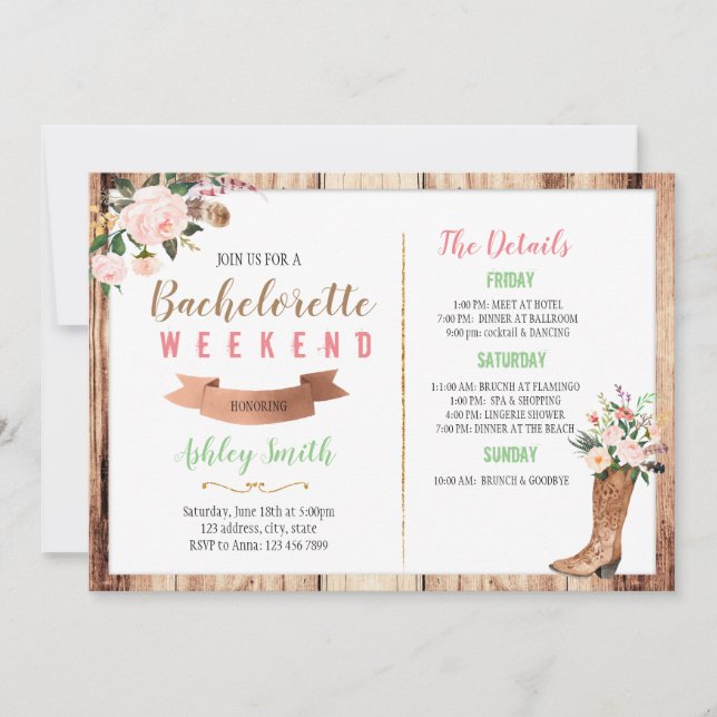 Western bachelorette with Itinerary invitation (Front)