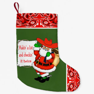 Western Bandanna And Cowboy Santa Makin' A List Small Christmas Stocking