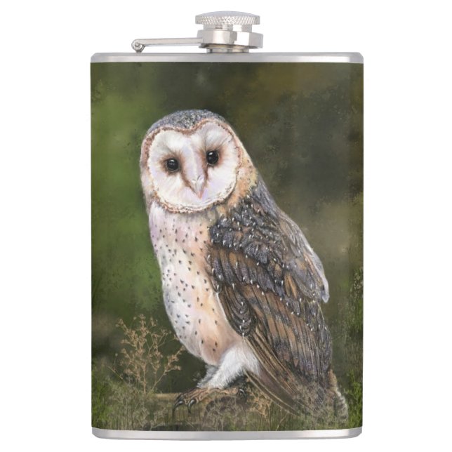 Western Barn Owl Flask Painting (Front)