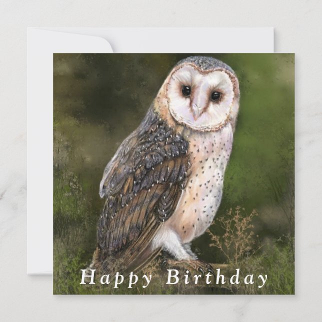 Western Barn Owl Happy Birthday Card (Back)