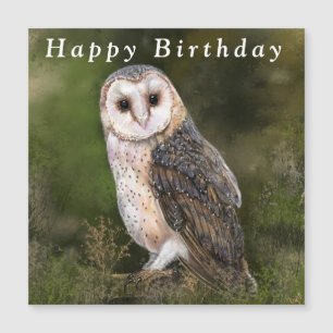 Western Barn Owl Happy Birthday Magnetic Card