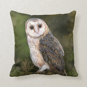 Western Barn Owl - Migned Watercolor Painting Art  Cushion