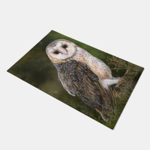 Western Barn Owl - Migned Watercolor Painting Art  Doormat