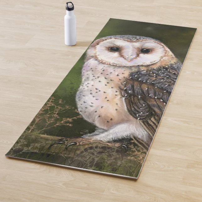 Western Barn Owl - Migned Watercolor Painting Art  Yoga Mat (In Situ)