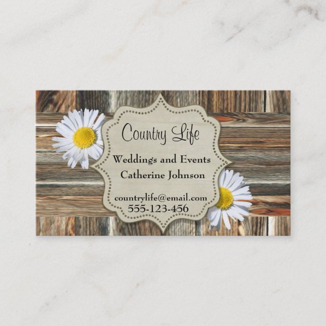 Western Barn Wood And Daises Business Cards (Front)