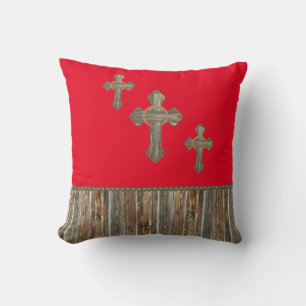 Western Barn Wood Crosses With Lassos And Conchos Cushion