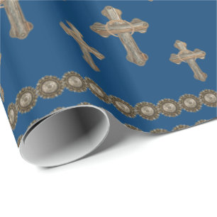 Western Barn Wood Crosses With Ropes And Conchos Wrapping Paper