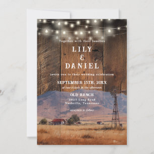Western Barn Wood QR Code All In One Wedding Invitation