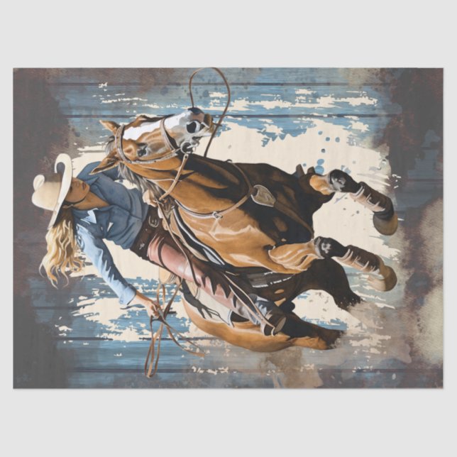 Western Barrel Racing Cowgirl Decoupage Tissue Pap Tissue Paper (Front)
