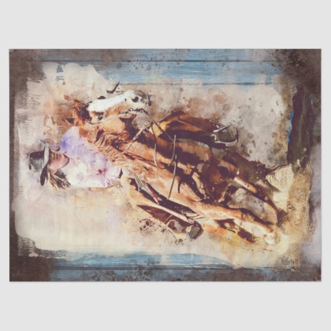 Western Barrel Racing Cowgirl Decoupage Tissue Paper (Front)