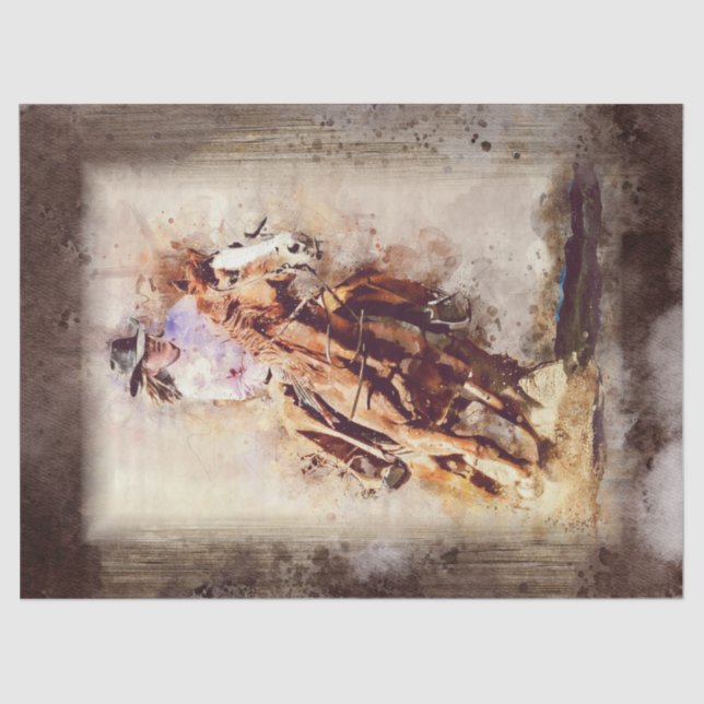 Western Barrel Racing Cowgirl Decoupage Tissue Paper (Front)