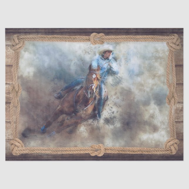 Western Barrel Racing Cowgirl Decoupage Tissue Paper (Front)
