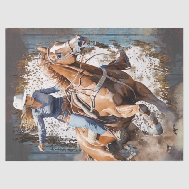 Western Barrel Racing Cowgirl Decoupage Tissue Paper (Front)