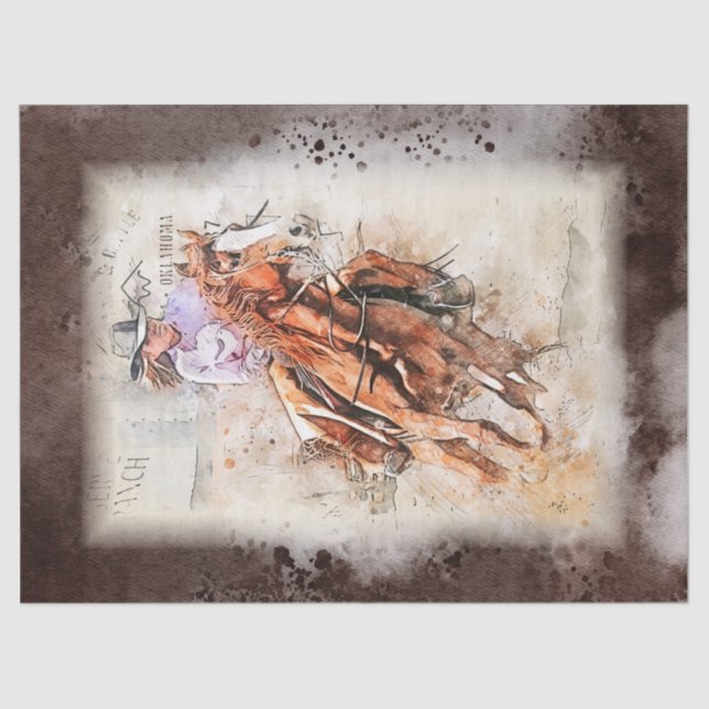 Western Barrel Racing Cowgirl Decoupage Tissue Paper (Front)