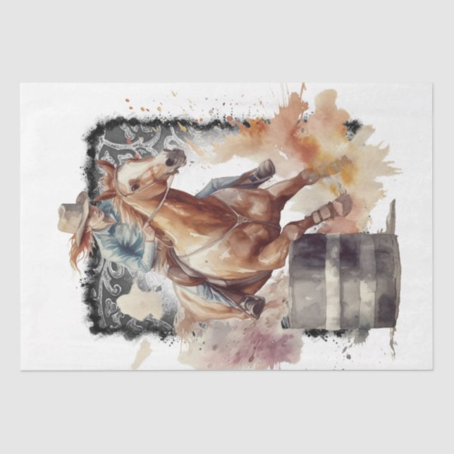 Western Barrel Racing Cowgirl Decoupage Tissue Paper (Front)
