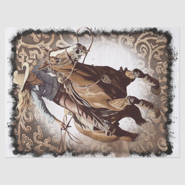 Western Barrel Racing Cowgirl Decoupage Tissue Paper (Front)