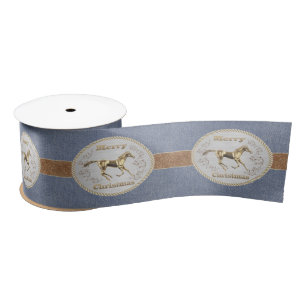 Western Belt And Belt Buckle On Denim Print Satin Ribbon