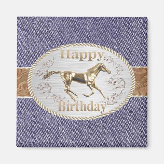 Western Belt And Buckle On denim Happy Birthday Magnet (Front)