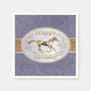 Western Belt and Buckle On Denim Happy Birthday Napkin