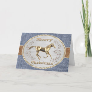 Western Belt Buckle Gold Horse Merry Christmas Holiday Card