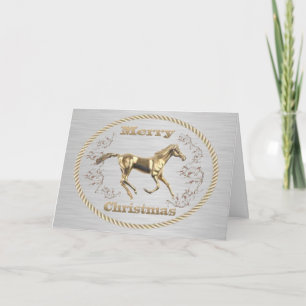 Western Belt Buckle Gold Horse Merry Christmas Holiday Card