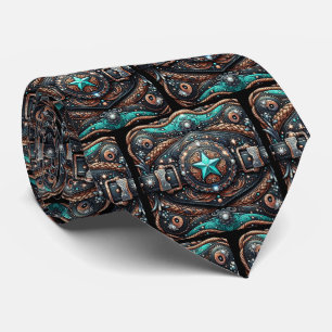 Western Belt Buckle Shape Turquoise Black Tie