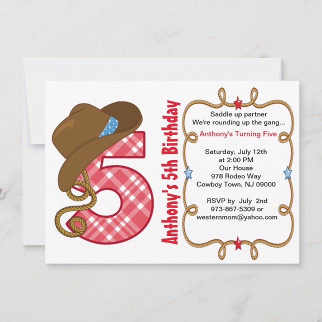 Western Big Five Boy Birthday Invitation (Front)