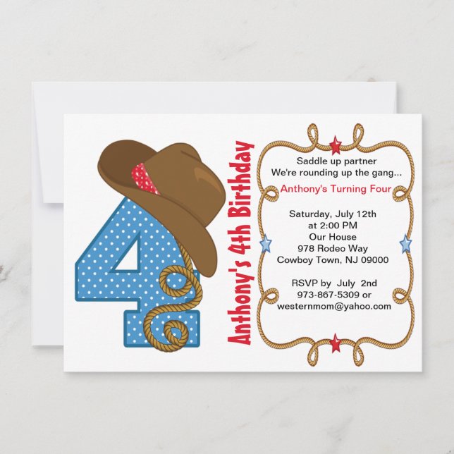 Western Big Four Boy Birthday Invitation (Front)