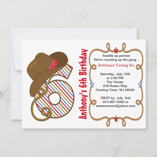 Western Big Six Boy Birthday Invitation (Front)