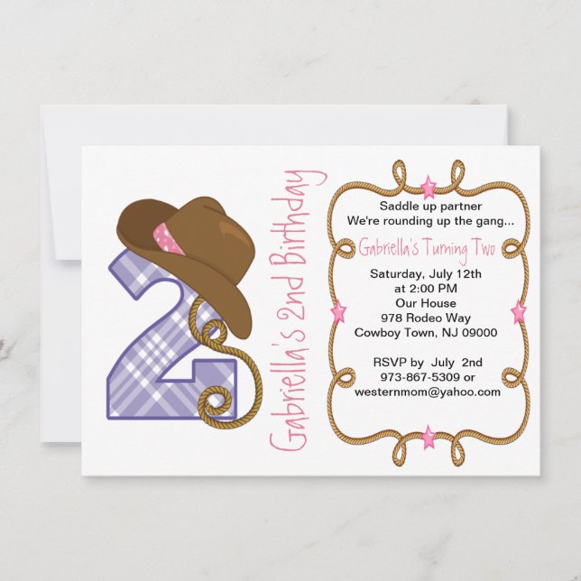 Western Big Two Girl Birthday Invitation (Front)