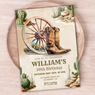 Western Birthday Party, Rustic Cowboy 30th  Invitation