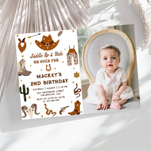 Western Birthday Rustic 2rd Birthday Party Photo Invitation
