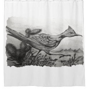 Western black and white desert roadrunner shower  shower curtain