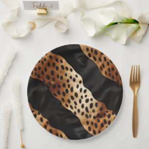 Western Black Brown Cream Cowhide Paper Plate
