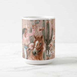 Western Black Cowgirl Pink Cactus Floral Coffee Mug