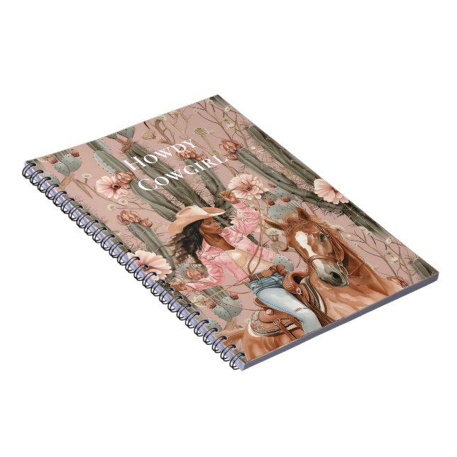 Western Black Cowgirl Pink Cactus Floral Notebook (Right Side)