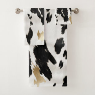 Western Black White Glam Gold Cowhide Bath Towel Set