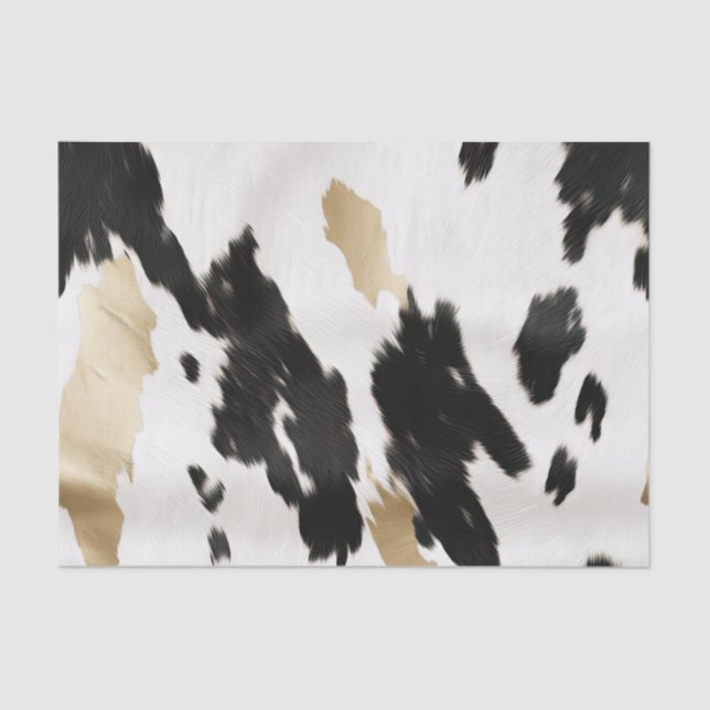 Western Black White Glam Gold Cowhide Birthday Tissue Paper (Front)