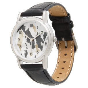 Western Black White Glam Gold Cowhide  Watch