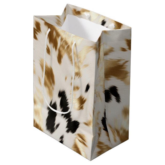 Western Black White Gold Cowhide Medium Gift Bag (Front Angled)