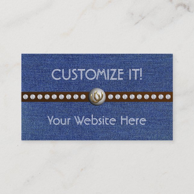 Western Bling Customisable Denim Biz Cards (Front)