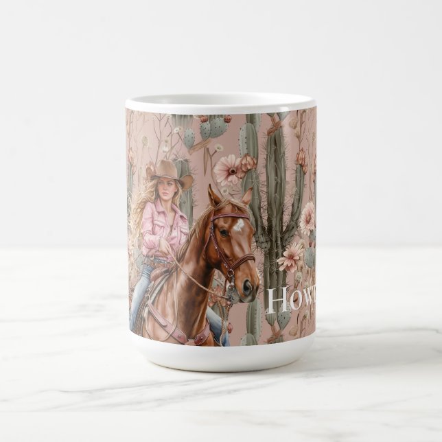 Western Blonde Cowgirl Pink Cactus Floral Coffee Mug (Center)